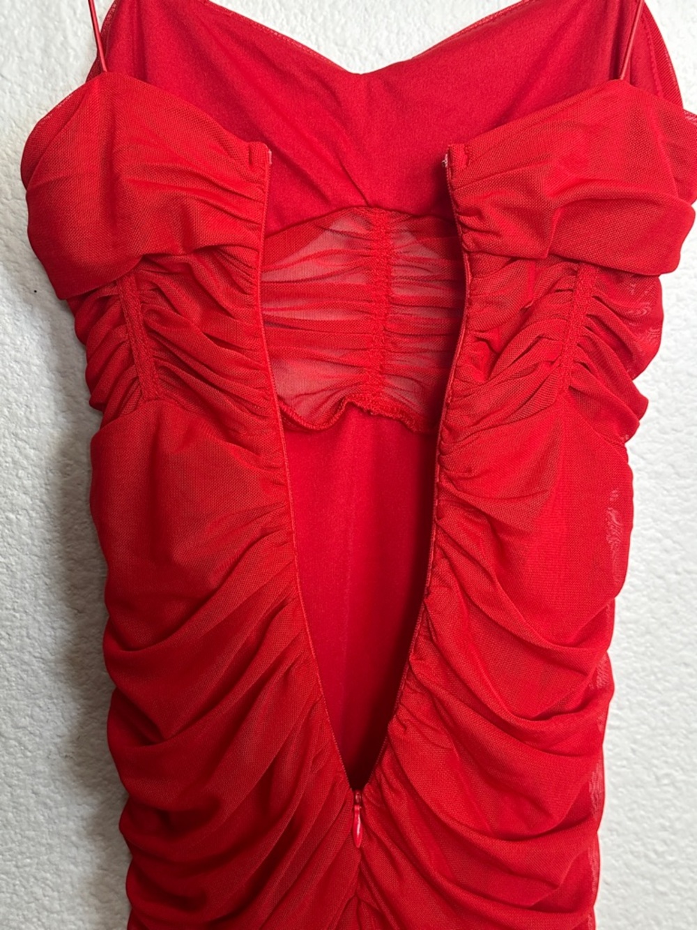 Revolve Superdown Kambella Red Mini Dress Ruched Bodycon Mesh Womens Size XS - Picture 5 of 11
